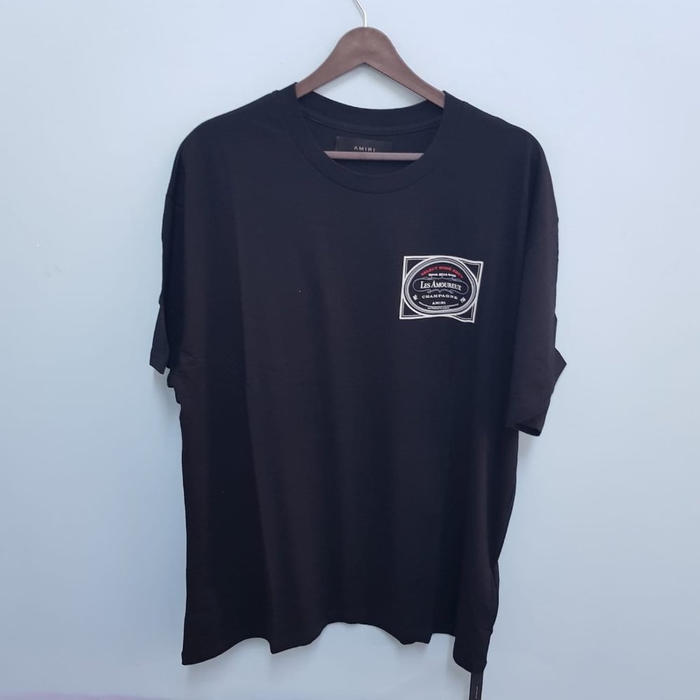 AMIRI Black T-Shirt With Les Amoureux Label Printed